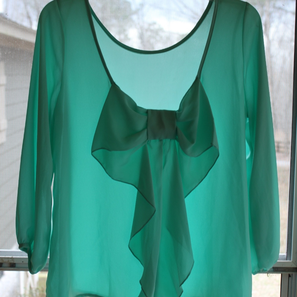 Light Turquoise Bow Blouse/Top